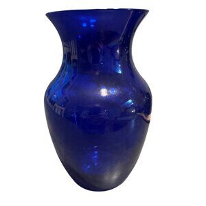 Cobalt Blue Glass Vase 6.5" Tall Decorative Home Accent Piece Flowers